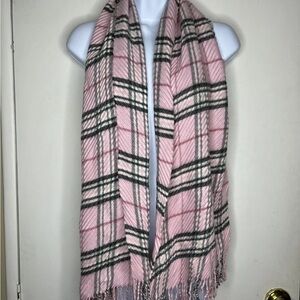 V. FRAAS Pink and Gray Plaid Scarf